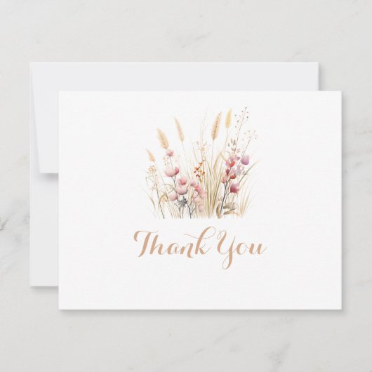 Fall Meadow Wild Floral Flat Wedding サンキューカード (正面)