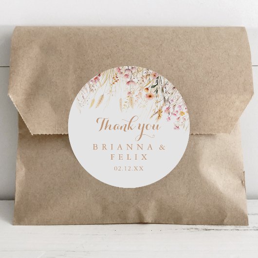 Fall Meadow Wild Floral Thank You Wedding Favor ラウンドシール