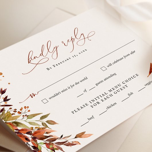 FALL Minimalist Script ウェディング RSVP 返信カード
