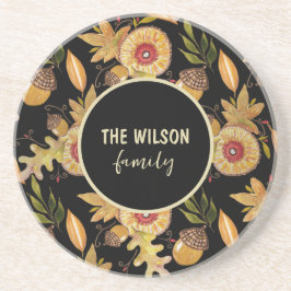 Fall Mood Acorn Oak Watercolor Art コースター