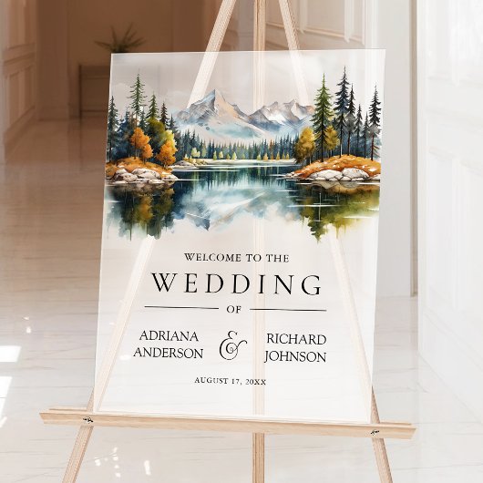 Fall Mountain Forest Lake Wedding Welcome アクリルサイン