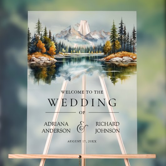 Fall Mountain Forest Lake Wedding Welcome アクリルサイン (ニュートラル)