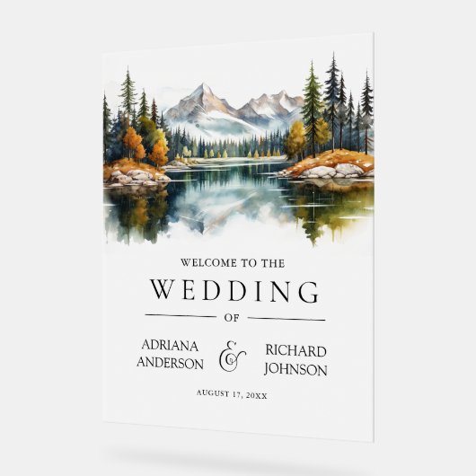 Fall Mountain Forest Lake Wedding Welcome アクリルサイン (傾斜)