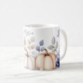 Fall Mug with blue and beige Pumpkins and Flowers コーヒーマグカップ (正面右)