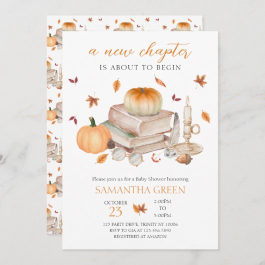 Fall New Chapter Will Soon Begin Baby Shower 招待状 (正面/裏面)