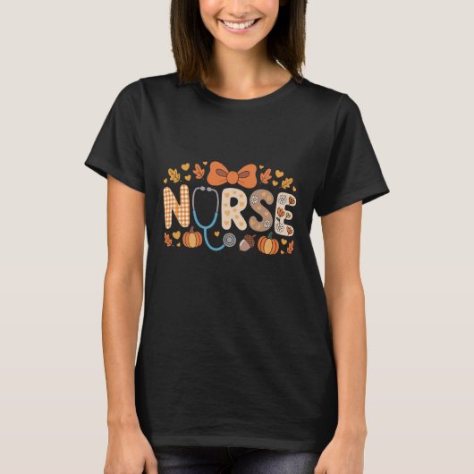 Fall Nurse Shirts for Women Pumpkin Autumn Nurse L Tシャツ (正面)