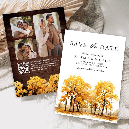 Fall Oak Trees Photo QR Code ウェディング セーブザデート