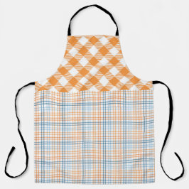 FALL ORANGE BLUE WHITE AUTUMN PLAID PATTERNS エプロン