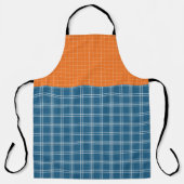 FALL ORANGE BLUE WHITE AUTUMN PLAID PATTERNS エプロン (正面)