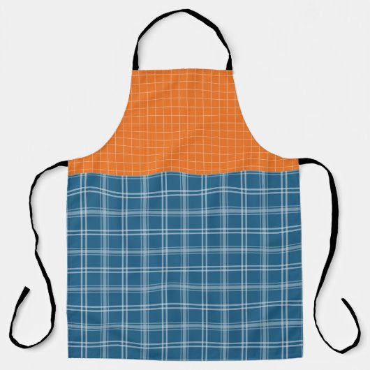 FALL ORANGE BLUE WHITE AUTUMN PLAID PATTERNS エプロン (正面)