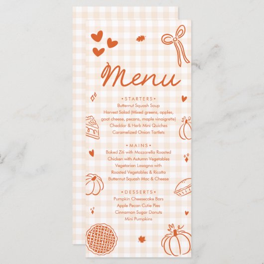 Fall Orange Hand Drawn A Little Cutie Pie Menu (正面/裏面)