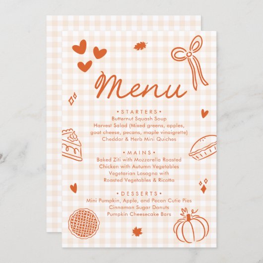 Fall Orange Hand Drawn A Little Cutie Pie Menu (正面/裏面)