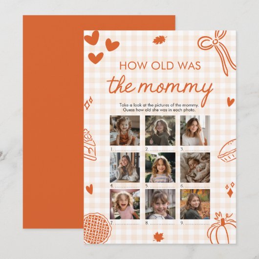 Fall Orange Hand Drawn How Old Was The Mommy Game 招待状 (正面/裏面)