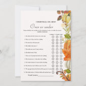 Fall Over or under bridal shower game Card 案内状 (正面)