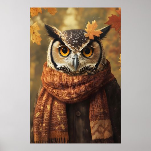 Fall Owl Art Print, Autumn Clothes, Rustic Home ポスター (正面)
