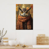 Fall Owl Art Print, Autumn Clothes, Rustic Home ポスター (キッチン)