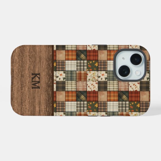 Fall Patchwork Quilt Phone Case | Personalized iPhone 15ケース (裏面横)