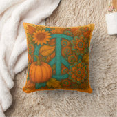 Fall Peace Sign Pumpkins Turquoise & Orange Pillow クッション (ブランケット)