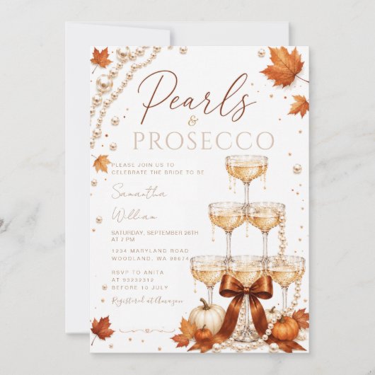 Fall Pearls & Prosecco ブライダルシャワー招待状 招待状 (正面)