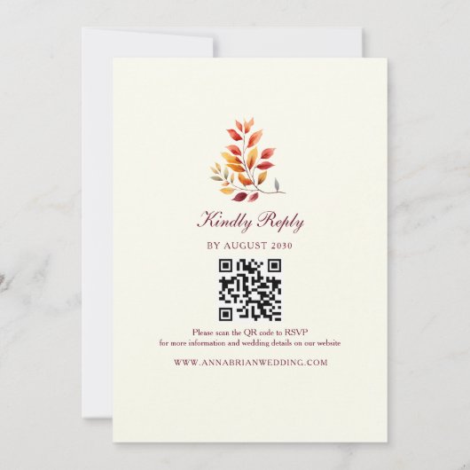 Fall Photo QR Code Wedding 招待状 (裏面)