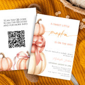 Fall Pink Bow Little Pumpkin Baby Shower QR Code 招待状
