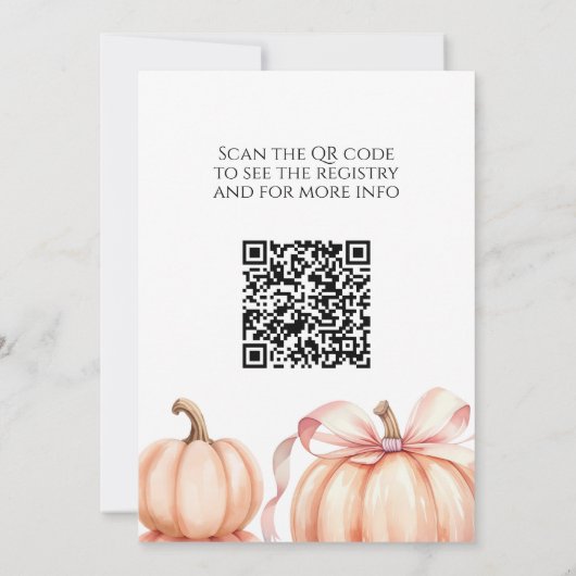 Fall Pink Bow Little Pumpkin Baby Shower QR Code 招待状 (裏面)