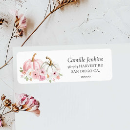 Fall Pink Pumpkin Address Label ラベル