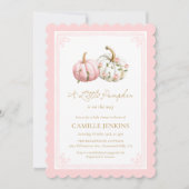 Fall Pink Pumpkin Baby Shower Invite 招待状 (正面)