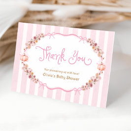 Fall Pink Pumpkin Baby Shower Thank You Card サンキューカード