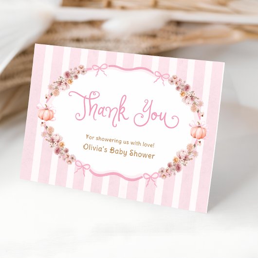 Fall Pink Pumpkin Baby Shower Thank You Card サンキューカード