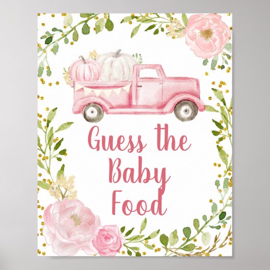 Fall Pink Pumpkin Truck Guess the Baby Food Sign ポスター (正面)