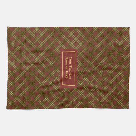 Fall Plaid Kitchen Towel Elegant Monogram Accent キッチンタオル (横)