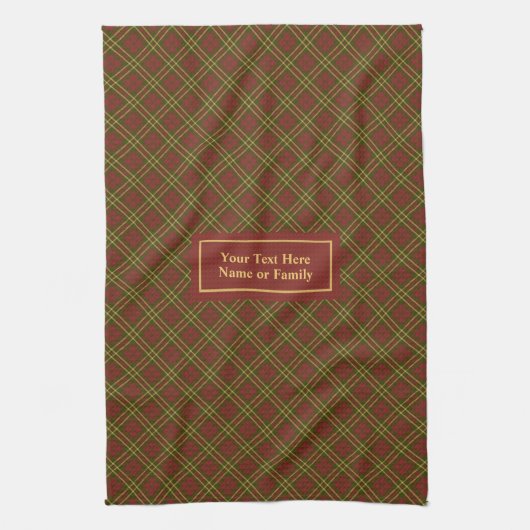 Fall Plaid Kitchen Towel Elegant Monogram Accent キッチンタオル (縦)