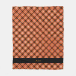 Fall Plaid Orange Personalized Name フリースブランケット