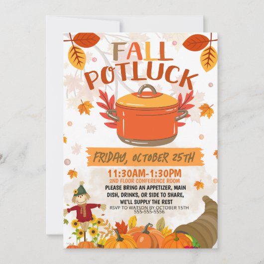Fall Potluck Invitation, Autumn Luncheon Invite 招待状 (正面)