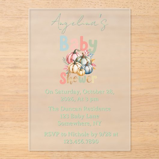 Fall Pumpkin Baby Shower  アクリル招待状 (正面)
