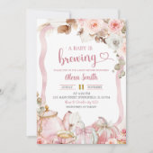  Fall Pumpkin Boho Coquette A Baby is Brewing Tea  招待状 (正面)