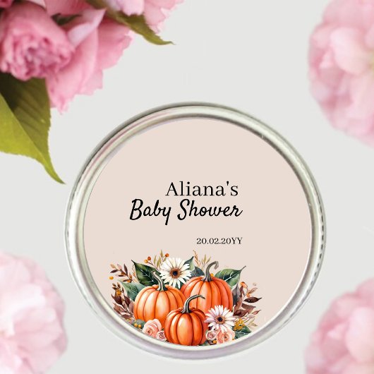 Fall Pumpkin Boho Cute Floral Baby Shower ラウンドシール