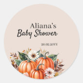 Fall Pumpkin Boho Cute Floral Baby Shower ラウンドシール (正面)