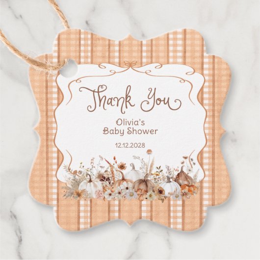 Fall Pumpkin Boho Floral Baby Shower Thank You フェイバータグ (正面)
