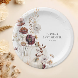 Fall Pumpkin Boho Wildflower Baby Shower ペーパープレート