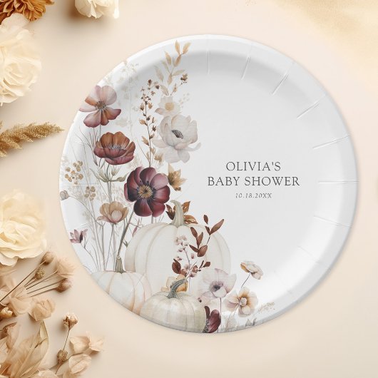 Fall Pumpkin Boho Wildflower Baby Shower ペーパープレート