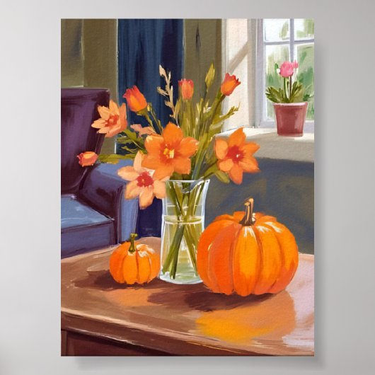 Fall Pumpkin Bouquet | Orange Flowers Autumn ポスター (正面)