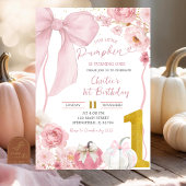 Fall Pumpkin Bow Pink Coquette Floral Birthday 招待状