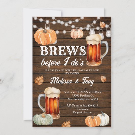 Fall Pumpkin Brews before I do's Rehearsal Dinner 招待状 (正面)