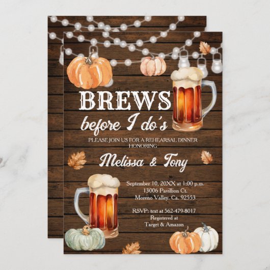 Fall Pumpkin Brews before I do's Rehearsal Dinner 招待状 (正面/裏面)