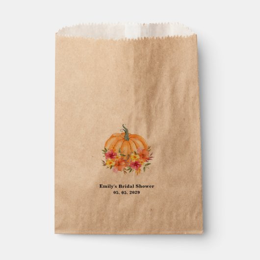 Fall Pumpkin Bridal Shower Kraft フェイバーバッグ (正面)