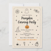 Fall Pumpkin Carving Party Halloween Doodles 招待状 (正面)