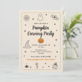 Fall Pumpkin Carving Party Halloween Doodles 招待状 (スタンド正面)