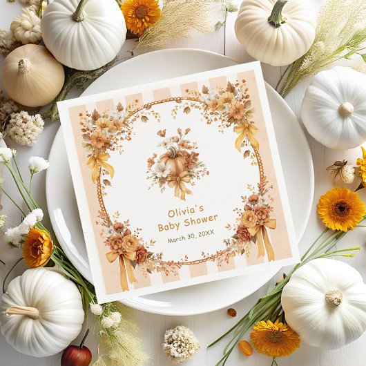 Fall Pumpkin Floral Baby Shower Napkins スタンダードカクテルナプキン